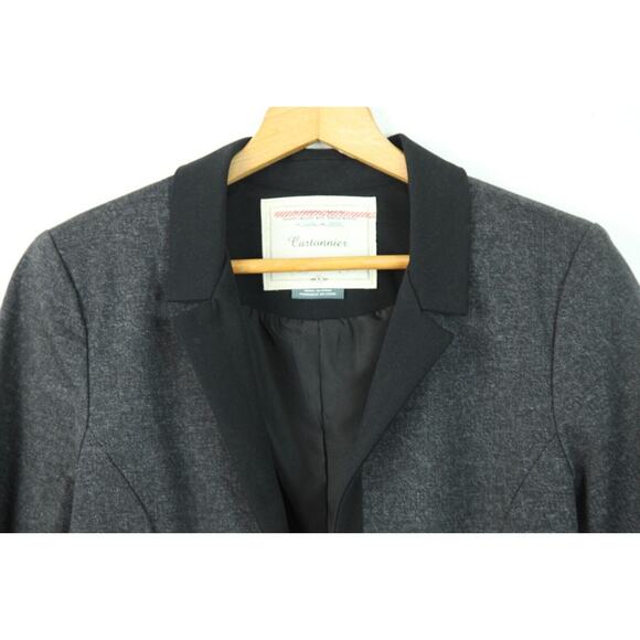 Anthropologie Cartonnier 10 3/4 Sleeve Gray Peplum Blazer Preppy Academia Twee - Picture 2 of 7